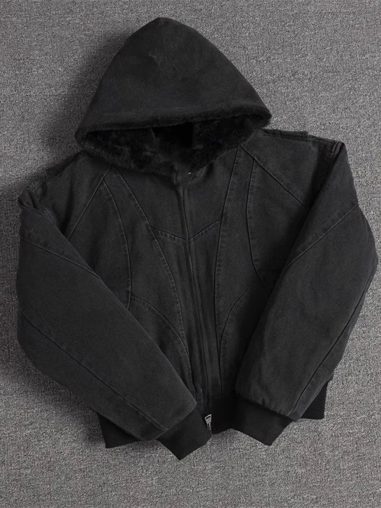 Veste Hiver Oversize Épais Homme/Femme – Canvas Lavé avec Doublure Fourrure Synthétique | Hoodie Chaud & Confort Loose Fit