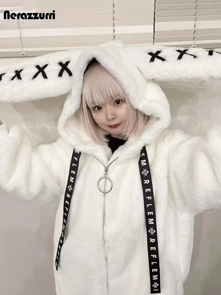 Manteau Kawaii Femme Hiver – Fourrure Douce Épaisse, Capuche Oreilles de Lapin, Style Sweet & Cozy 2024