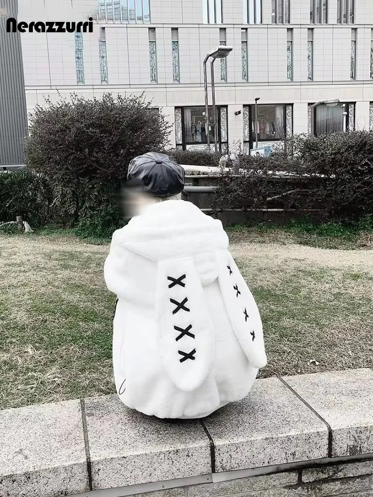 Manteau Kawaii Femme Hiver – Fourrure Douce Épaisse, Capuche Oreilles de Lapin, Style Sweet & Cozy 2024