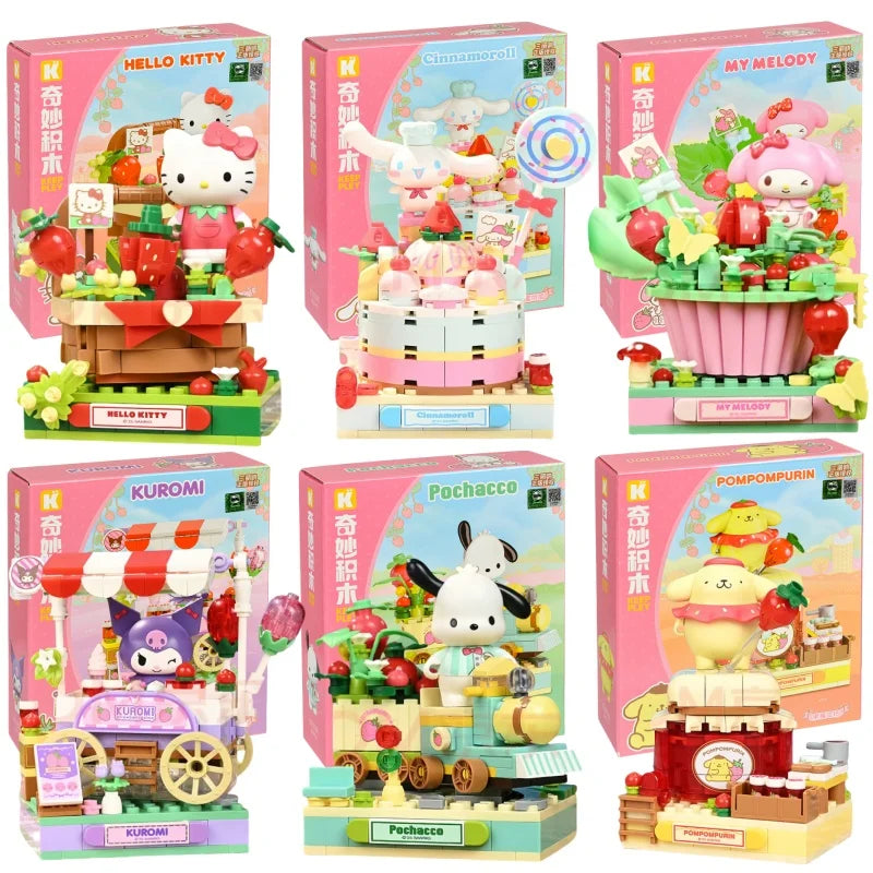 Sanrio Strawberry Town – Mini Blocs de Construction Hello Kitty, Kuromi, My Melody | Figurines Kawaii DIY pour Filles