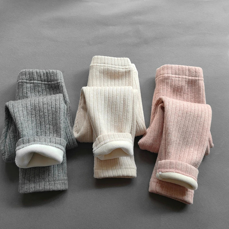 Pantalon d’hiver chaud bébé – Legging épais en polaire pour filles, taille élastique, coupe slim, rayures confortables