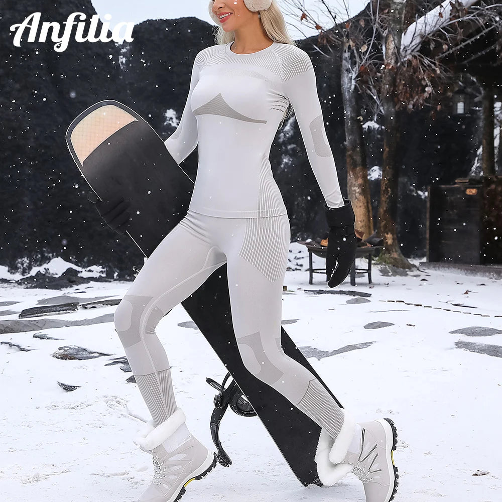 Anfilia Ensemble Thermique Ski Femme – Sous-vêtements Chauds Respirants, Séchage Rapide & Sans Coutures | Haut + Pantalon Hiver
