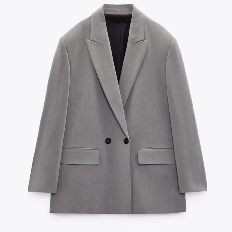 Veste Blazer Femme Automne-Hiver – Coupe Ample, Double Boutonnage, Style Chic & Décontracté