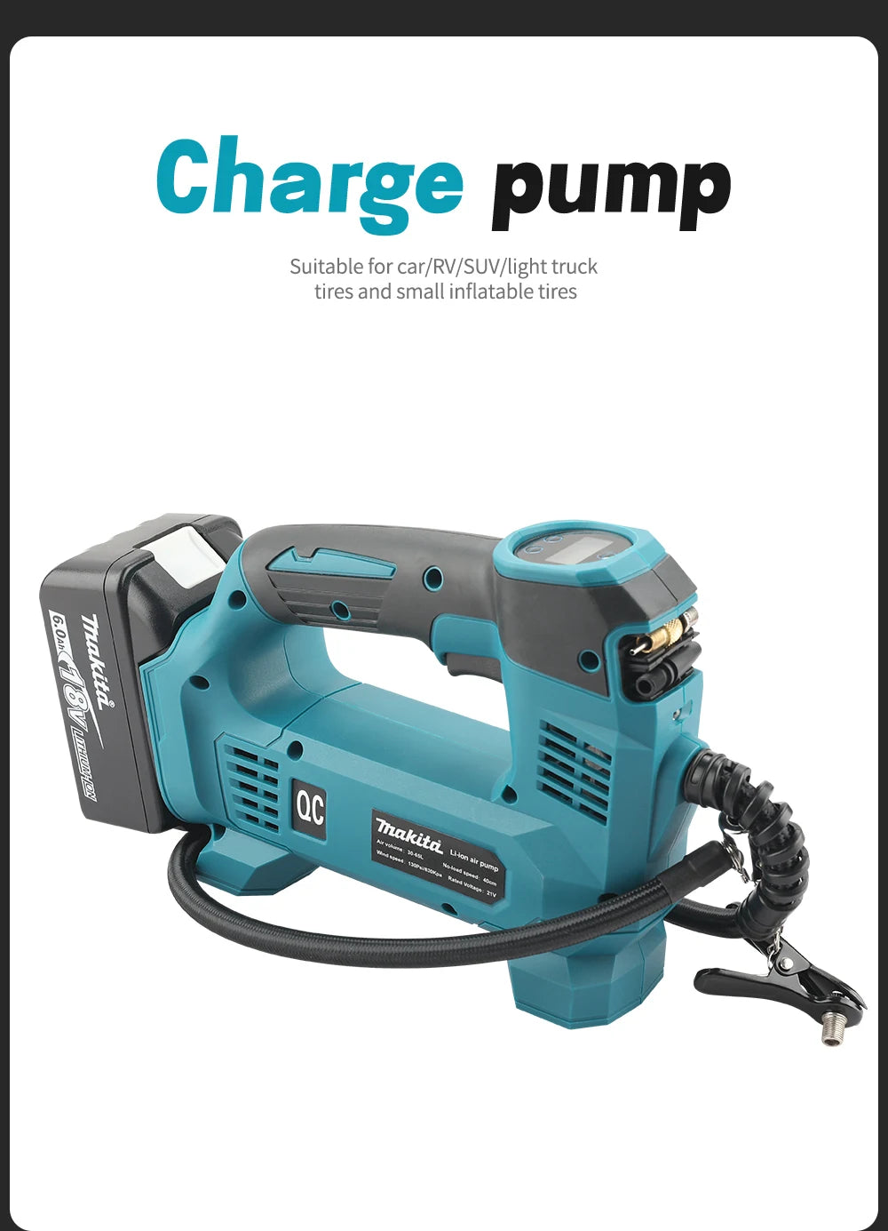 Pompe à air portable 18V – Gonfleur haute pression sans fil – Outil compact pour voiture & vélo