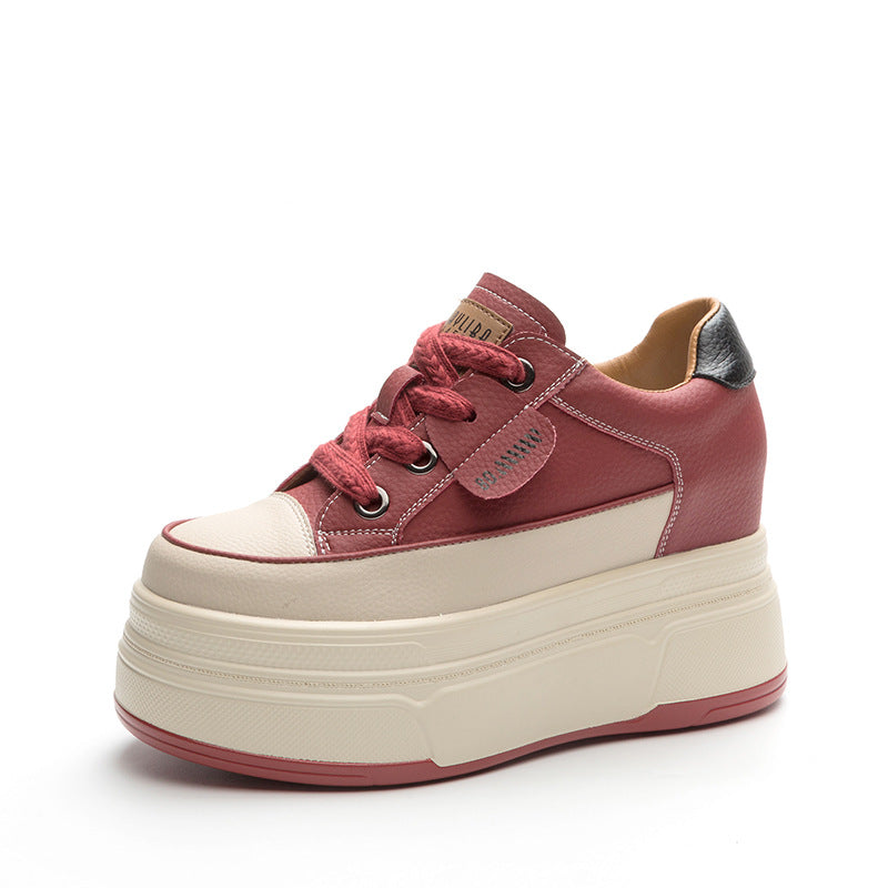 Baskets Plateforme en Cuir Véritable – Semelle Vulcanisée 9 cm – Confort & Style Casual Femme