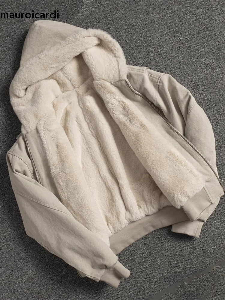 Veste Hiver Oversize Épais Homme/Femme – Canvas Lavé avec Doublure Fourrure Synthétique | Hoodie Chaud & Confort Loose Fit