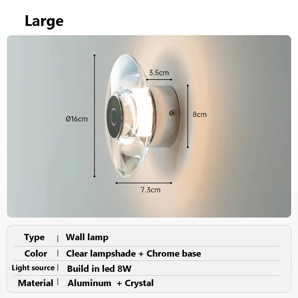 Lampe murale moderne en cristal – Applique LED ronde minimaliste pour chambre, salon et couloir