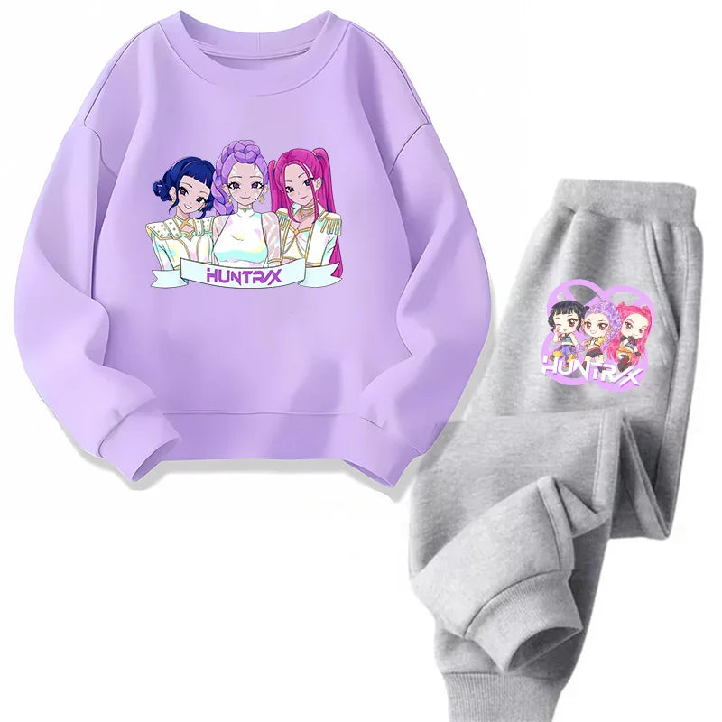 Ensemble Sweat + Pantalon Enfant – Kawaii Cartoon K-Pop | Hoodie Chaud & Jogging Confort | Filles & Garçons