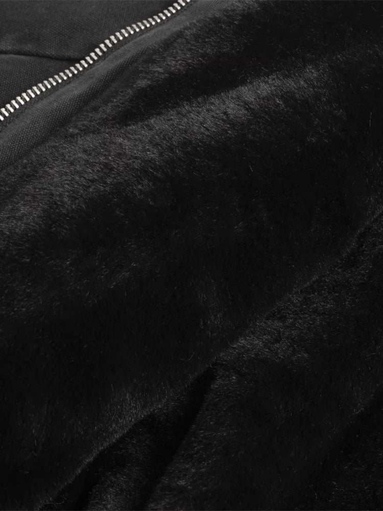 Veste Hiver Oversize Épais Homme/Femme – Canvas Lavé avec Doublure Fourrure Synthétique | Hoodie Chaud & Confort Loose Fit