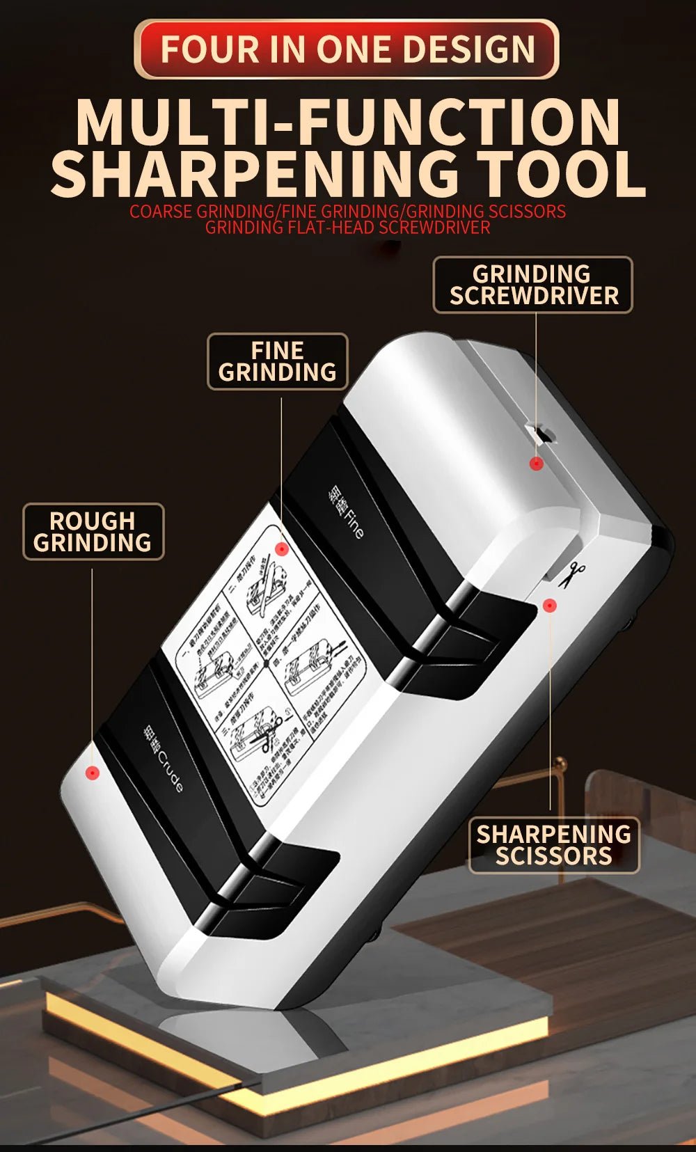 Aiguiseur de Couteaux Électrique – Affûteur Multi - Fonctions Automatique | Pour Couteaux, Ciseaux & Tournevis - Aiguiseur Électrique - BDM Beauty & Fashion Intl.