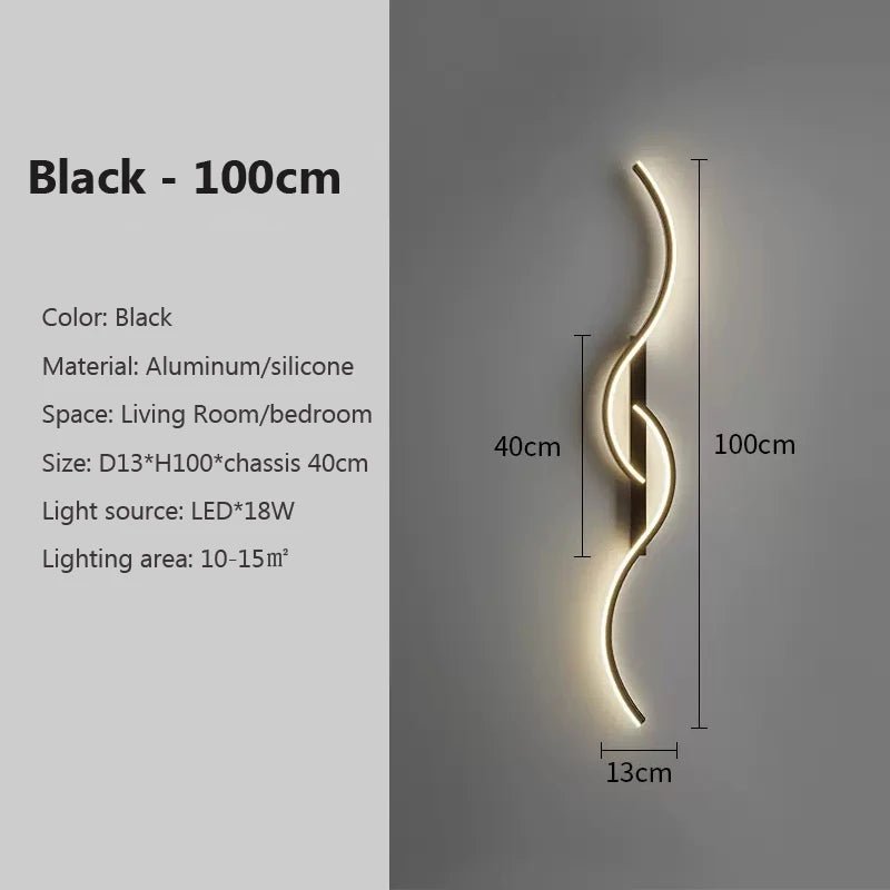 Applique Murale LED Moderne Minimaliste – Éclairage Design pour Chambre & Salon | Lampe Murale Longue en Vague - Applique Murale LED Moderne - BDM Beauty & Fashion Intl.