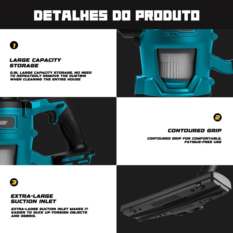 Aspirateur Sans Fil 16000Pa 32,000RPM – Sec & Humide, Rechargeable, Puissant Collecteur de Poussière Compatible Makita 18V (Sans Batterie) - Aspirateur Sans Fil - BDM Beauty & Fashion Intl.