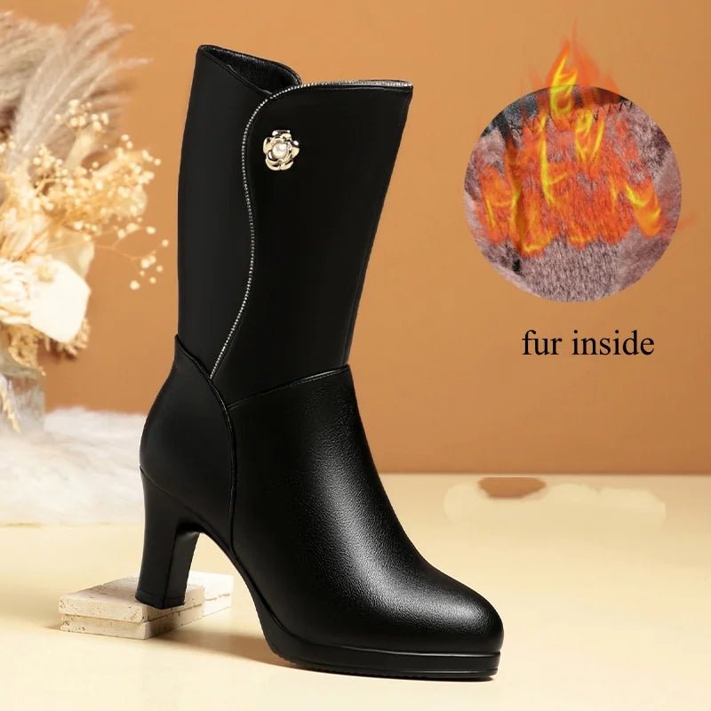 Bottes Hiver Élégantes Femme 2025 – Mi - Mollet, Talon Haut 7cm/9cm, Intérieur Chaud Fourrure, Antidérapantes | Fashion Winter Boots - Bottes Hiver Femme - BDM Beauty & Fashion Intl.