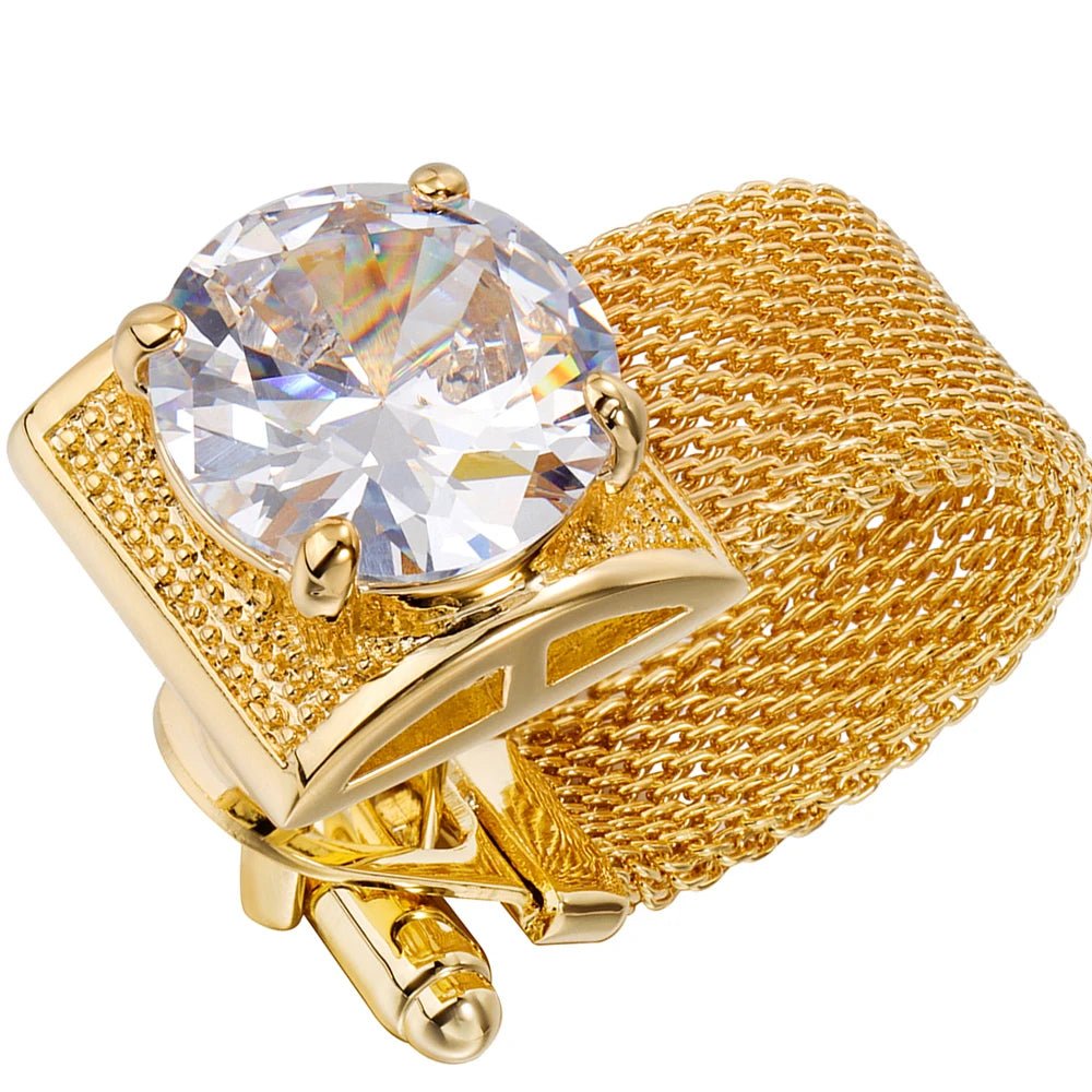 Boutons de Manchette Homme Luxe Doré – Cristal Élégant, Accessoire Mariage & Business | Cadeau Prestige 2025 - Boutons de Manchette - BDM Beauty & Fashion Intl.
