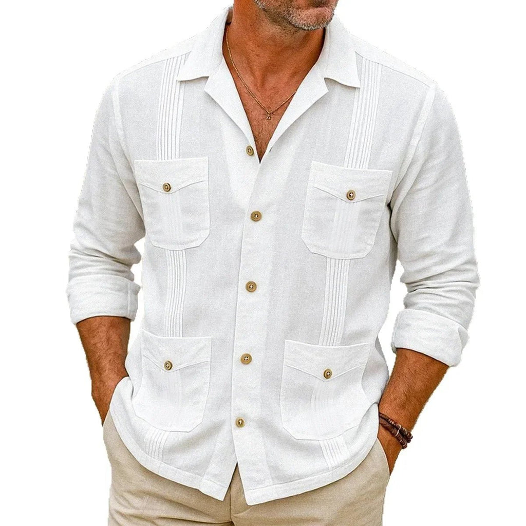 Chemise Coton Lin Homme Multi - Poches Manches Longues - Chemises pour Homme - BDM Beauty & Fashion Intl.