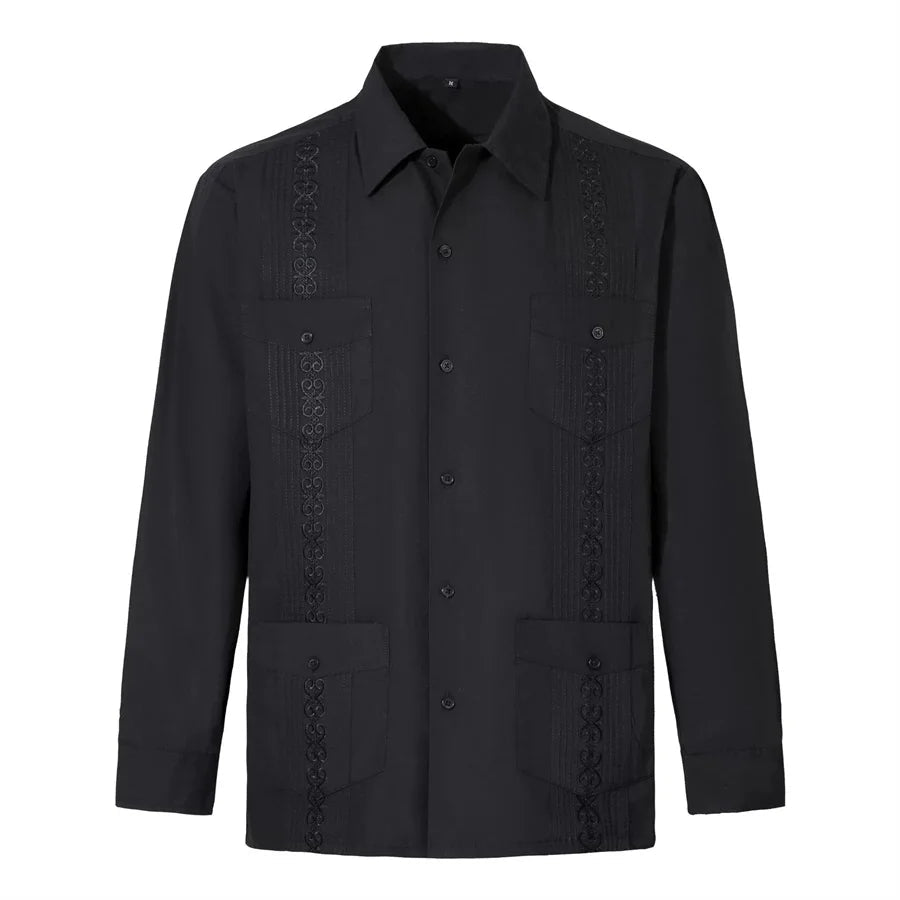 Chemise Guayabera Brodée Homme 4 Poches Manches Longues - Chemises pour Homme - BDM Beauty & Fashion Intl.