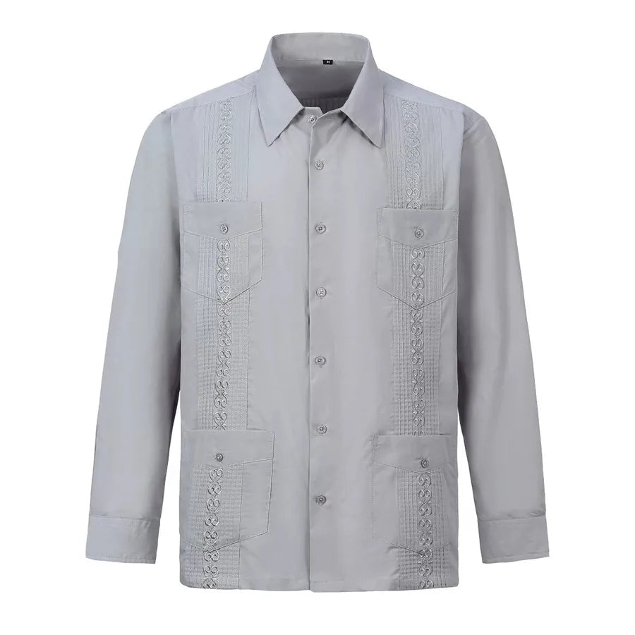 Chemise Guayabera Brodée Homme 4 Poches Manches Longues - Chemises pour Homme - BDM Beauty & Fashion Intl.