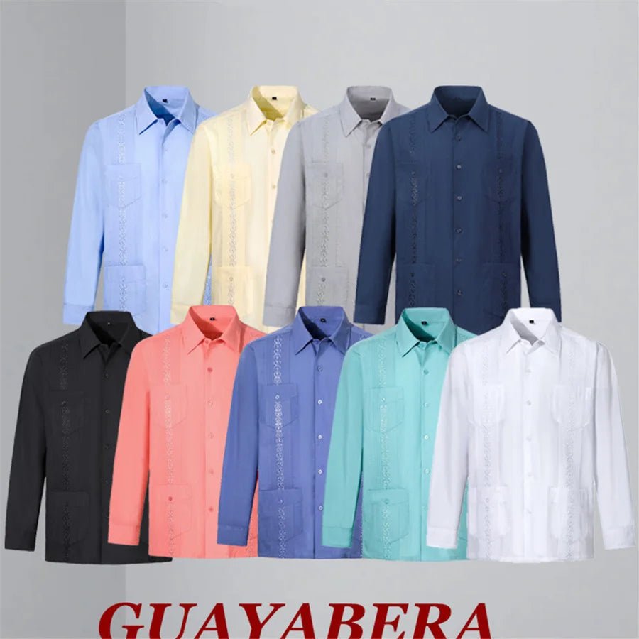 Chemise Guayabera Brodée Homme 4 Poches Manches Longues - Chemises pour Homme - BDM Beauty & Fashion Intl.