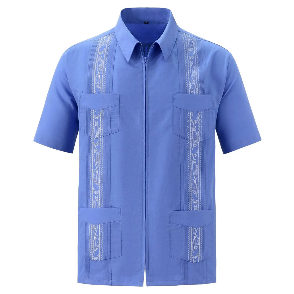 Chemise Guayabera Homme Fermeture Éclair 4 Poches Brodée - Chemises pour Homme - BDM Beauty & Fashion Intl.