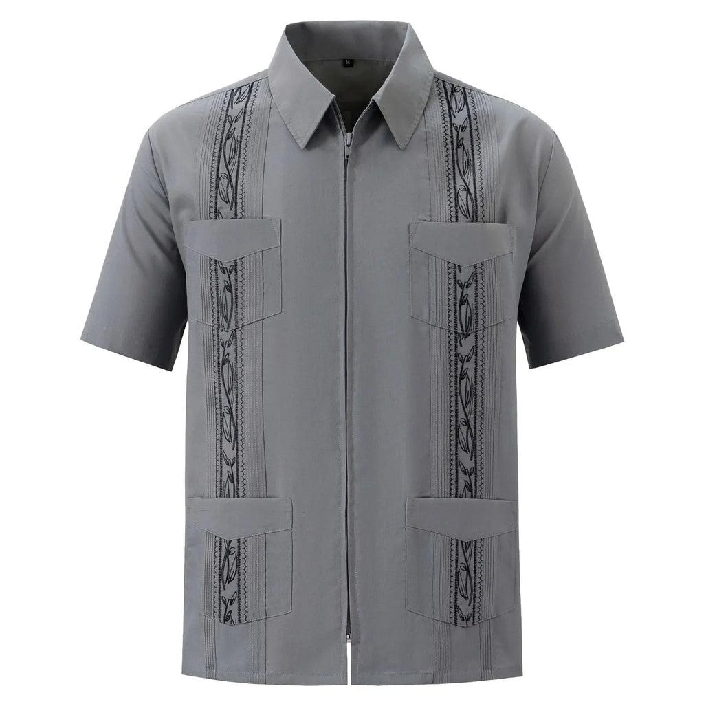 Chemise Guayabera Homme Fermeture Éclair 4 Poches Brodée - Chemises pour Homme - BDM Beauty & Fashion Intl.