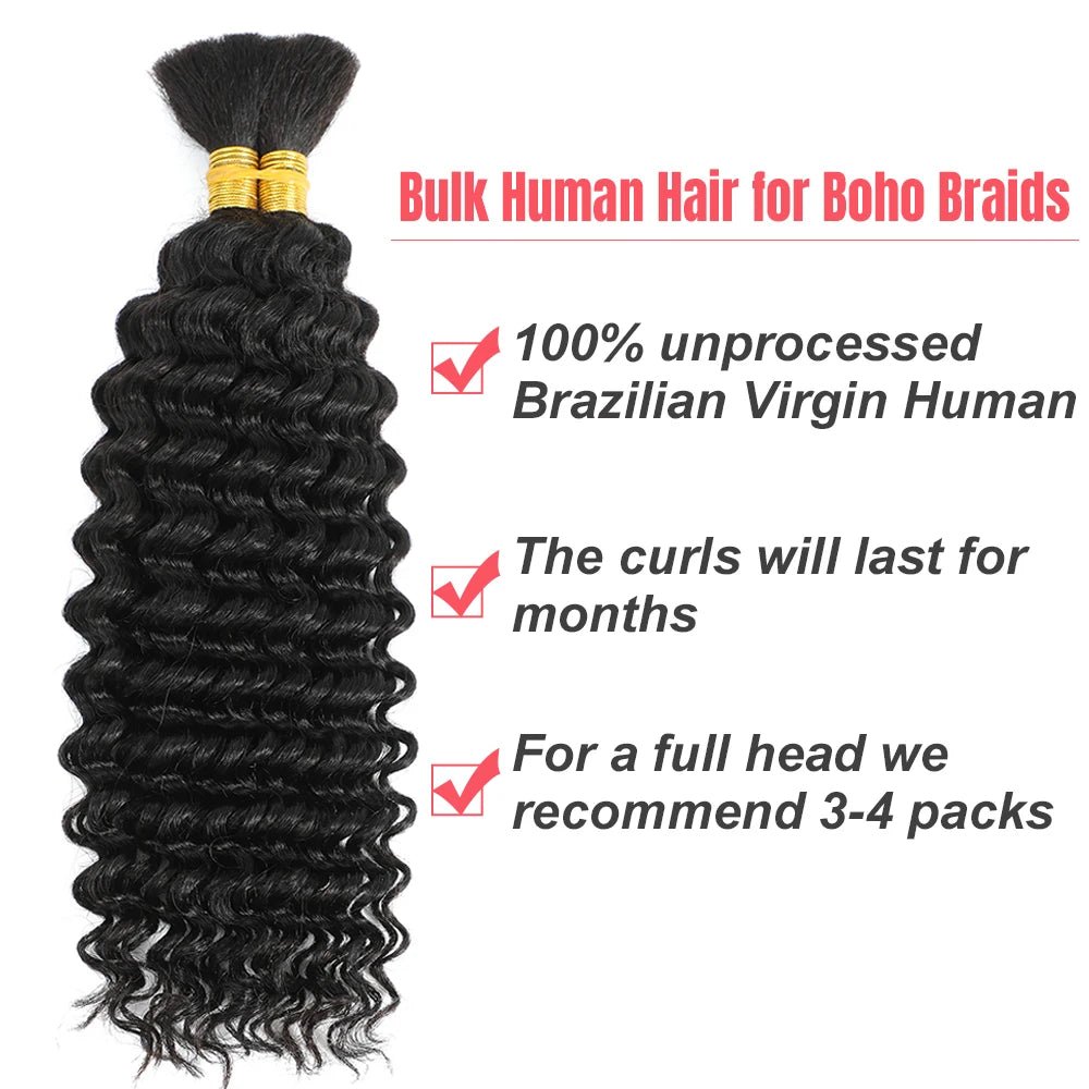 Cheveux Brésiliens Deep Wave Bulk Boho Crochet 100% - Extensions Cheveux - BDM Beauty & Fashion Intl.