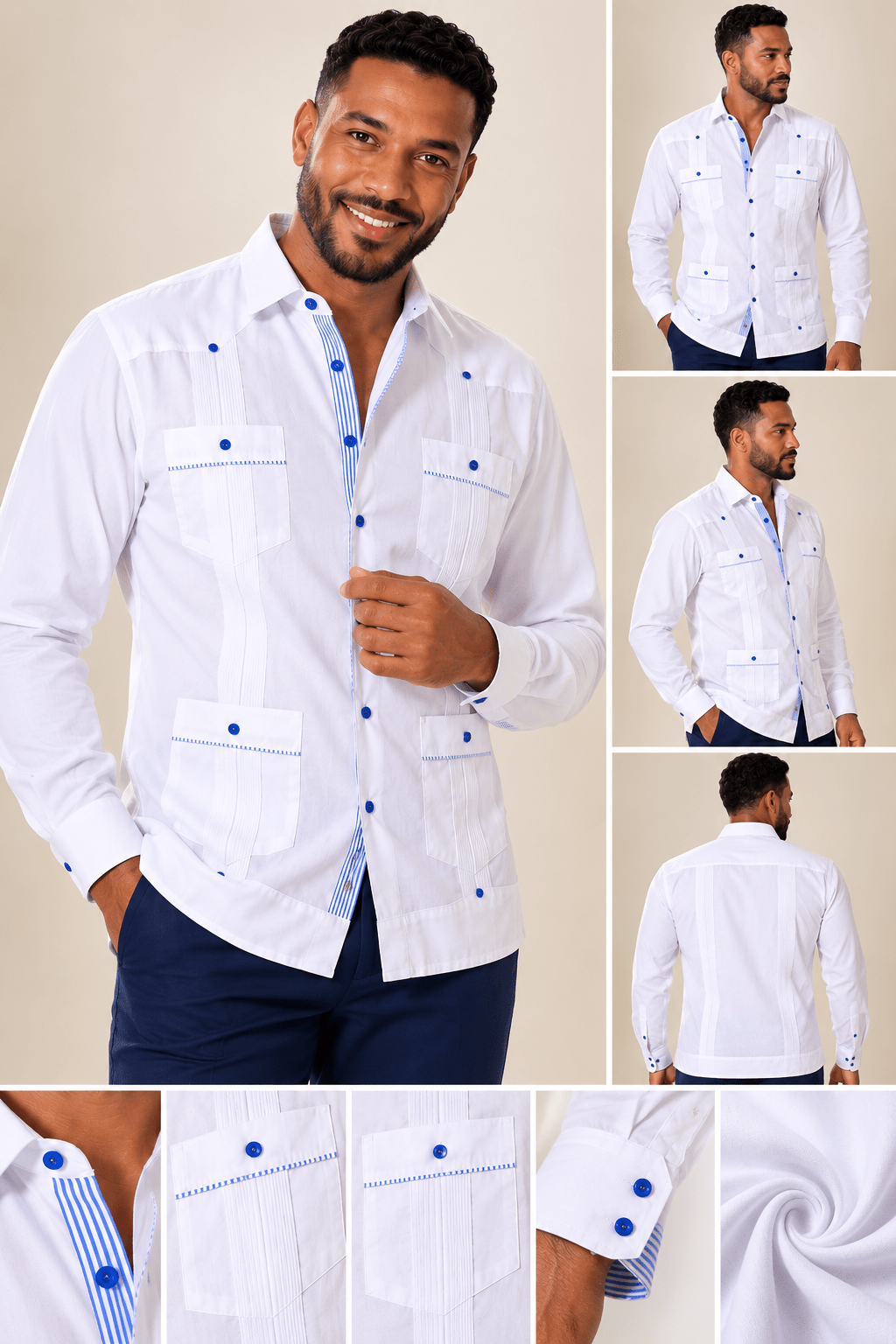 Guayabera Homme 100 % Coton – Manches Longues – 4 Poches - BDM Beauty & Fashion Intl.
