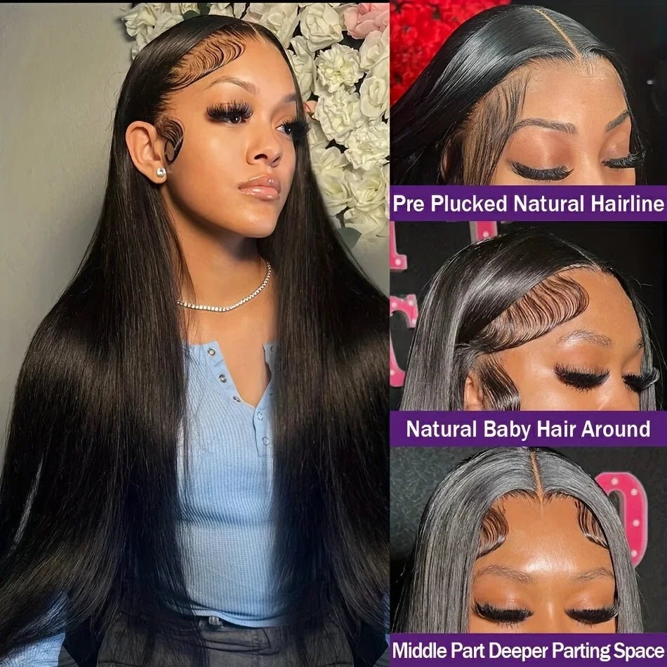 Perruque Bone Straight HD Lace Frontal 13x6 / 13x4 – Cheveux Humains Brésiliens Remy, Pre - Plucked, Swiss Lace Transparente, Longue 30–40" - Perruque HD Lace Frontal - BDM Beauty & Fashion Intl.