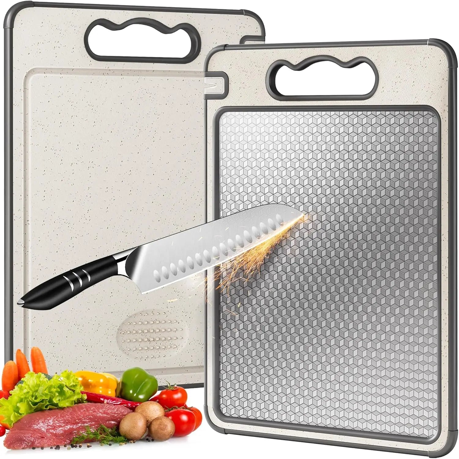 Planche À Découper Double Face Acier Inox Anti - Rayures – Surface Antidérapante Silicone | Planche Cuisine Viande, Fruits & Légumes - Planche à Découper - BDM Beauty & Fashion Intl.
