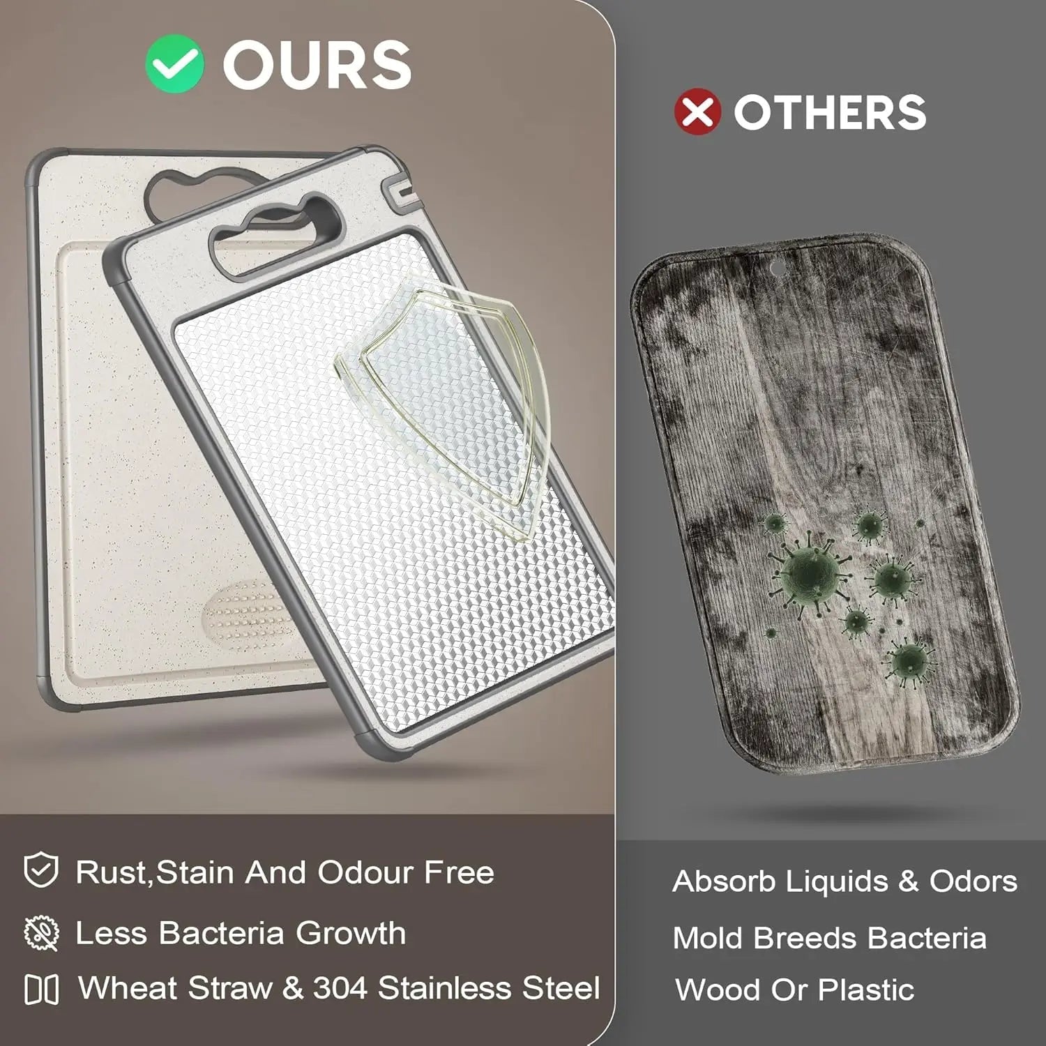 Planche À Découper Double Face Acier Inox Anti - Rayures – Surface Antidérapante Silicone | Planche Cuisine Viande, Fruits & Légumes - Planche à Découper - BDM Beauty & Fashion Intl.