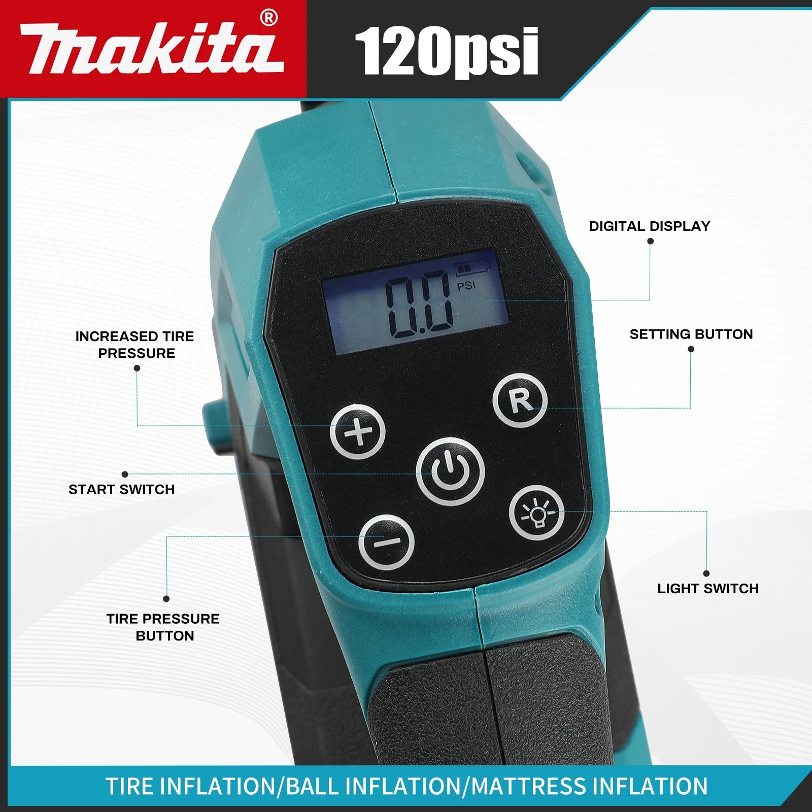 Pompe à Air Portable 18V – Gonfleur Sans Fil Voiture - Outil électrique - BDM Beauty & Fashion Intl.